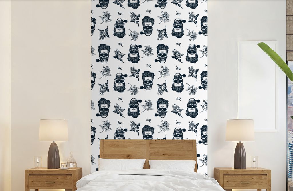MuchoWow Fototapete für Wohnzimmer oder Schlafzimmer Wandtapete Vinyl Motivtapete Muster - Totenkopf - Rosen - Piraten - Jungen - Kinder - Kinde...