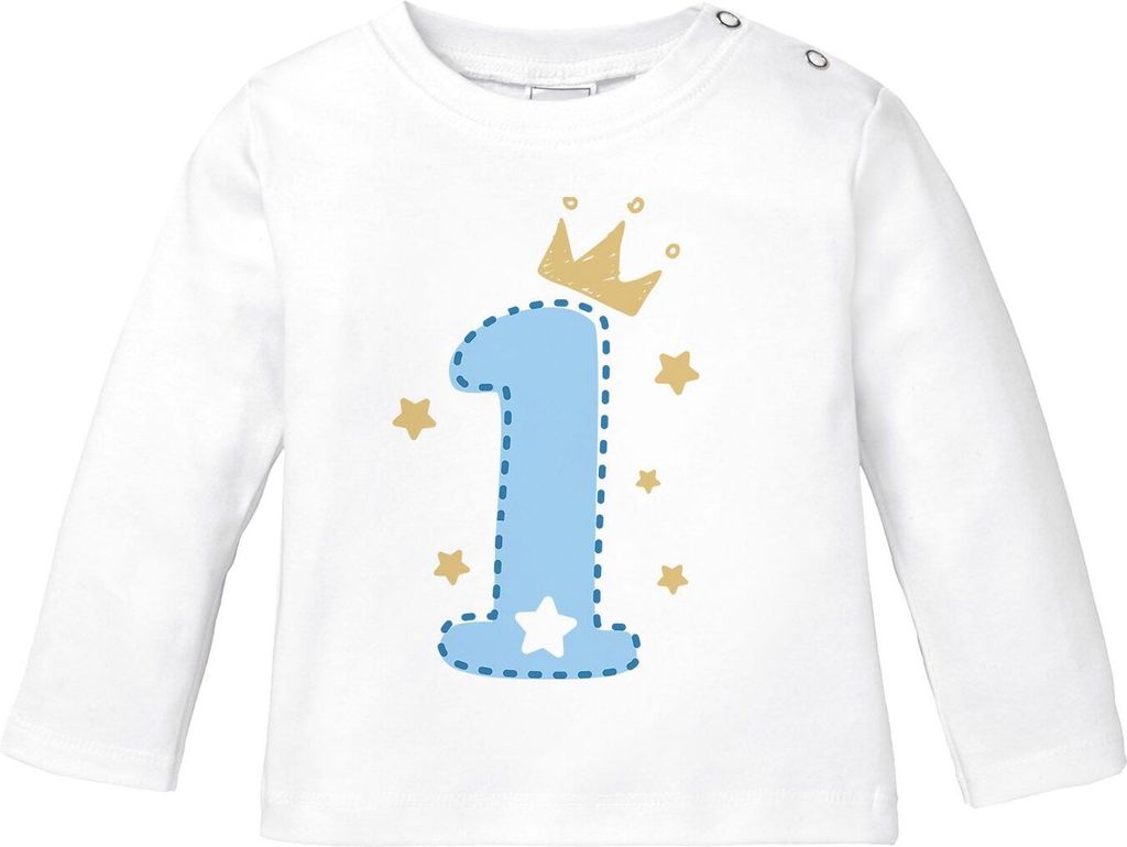 Baby Langarm-Shirt 1. Geburtstag Zahl 1 bzw. 2 mit Krone Produktbild 