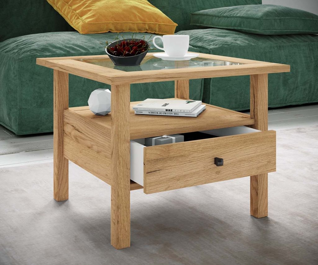 VCM Holz Beistelltisch mit ESG-Sicherheitsglas | Couchtisch Produktbild 