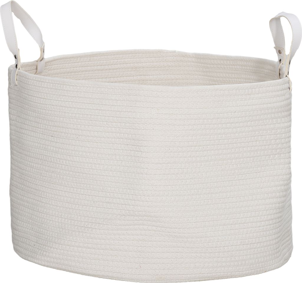 HOMCOM Tragbarer, faltbarer Wäschekorb mit Griffen, 88 l, Wäschekorb aus natürlicher Baumwolle, Ø 56 x 35,5 cm, Cremeweiß