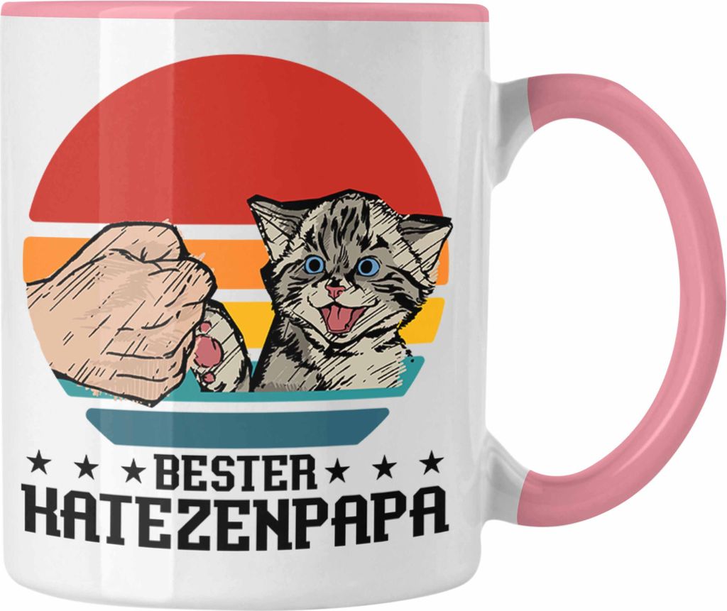 Trendation - Katzenpapa Tasse Geschenk für besten Katzenpapa zum Vatertag Katzenbesitzer (Rosa)