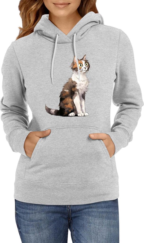Damen Kapuzenpullover Funny Cats Breeds Aegean Cat 007, Lady M / Grau