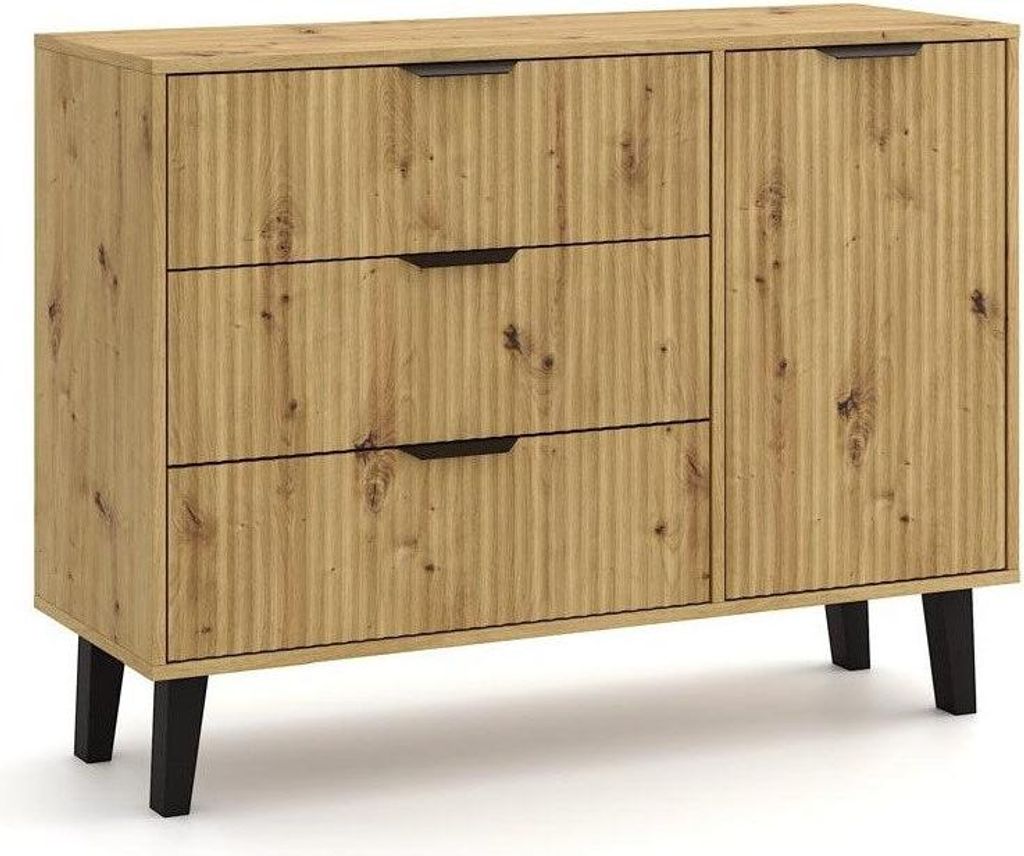 SCANDI 1D3S Schmaler Schrank mit gerippten Fronten – Modernes skandinavisches Design | Farbe: Traditionell