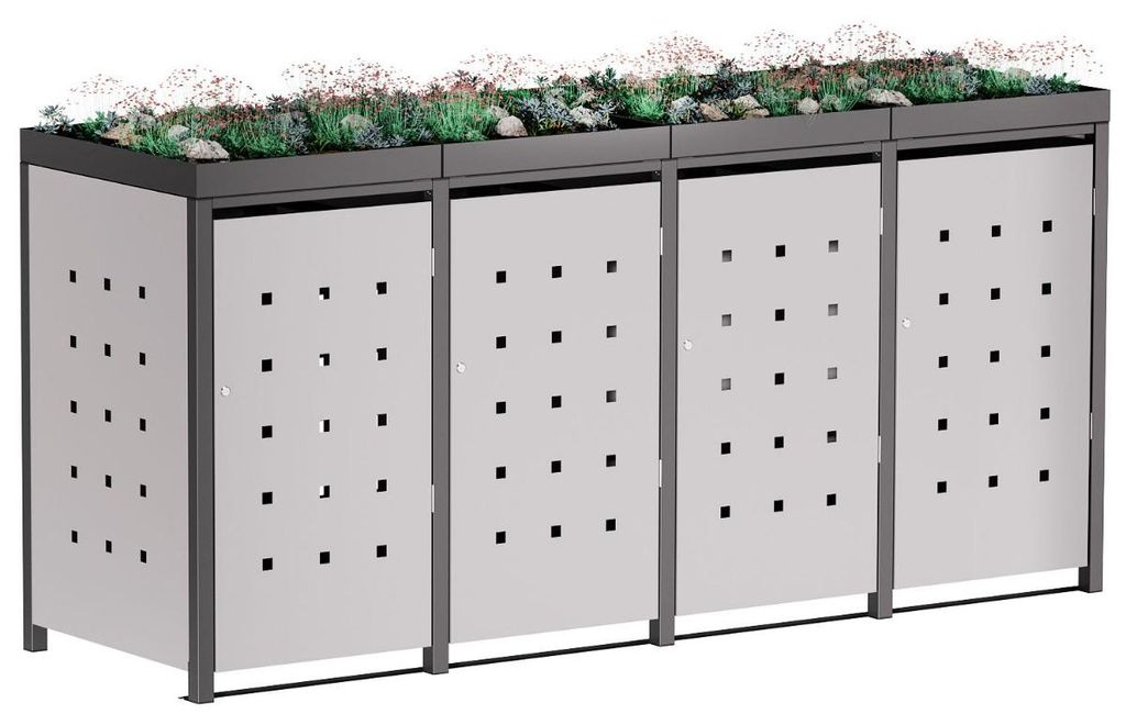 Mülltonnenbox Martha 4er 240L in Hellgrau-Metallic mit dunkelgrauem Rahmen