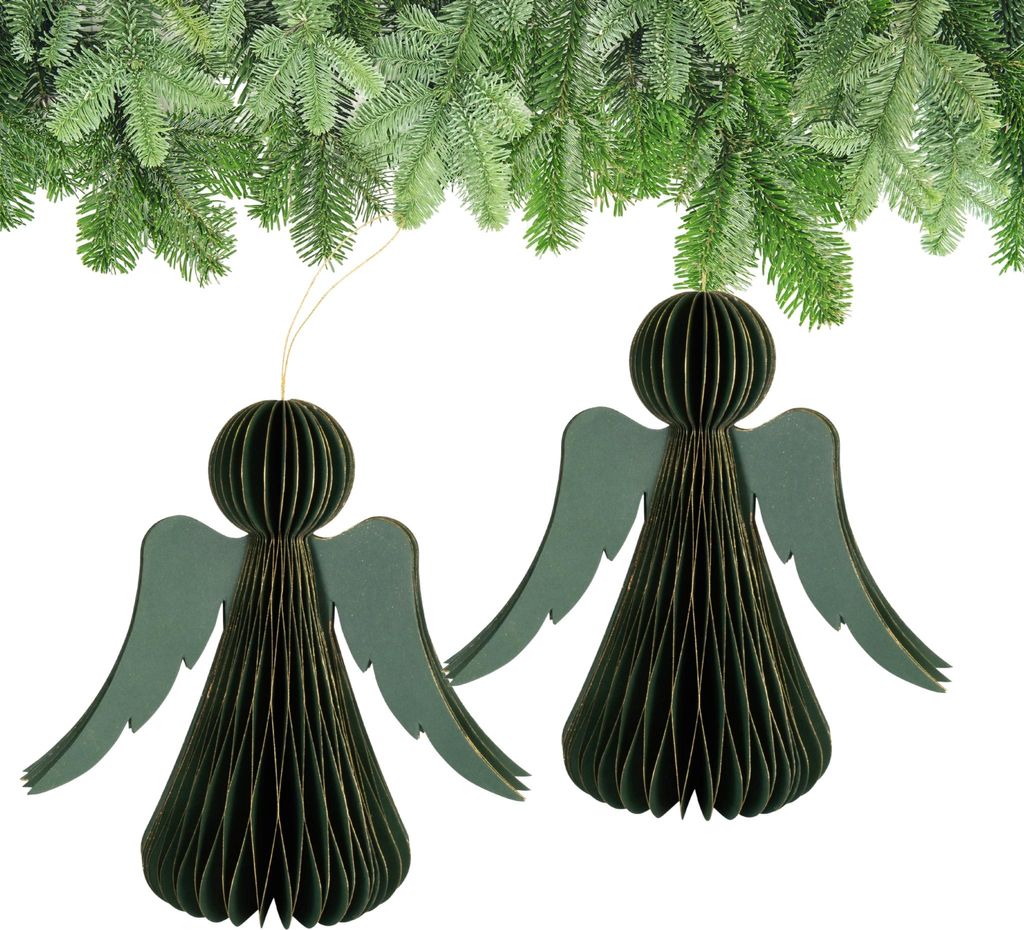 Weihnachtsdeko Engel zum Aufhängen Dunkelgrün 3er Set