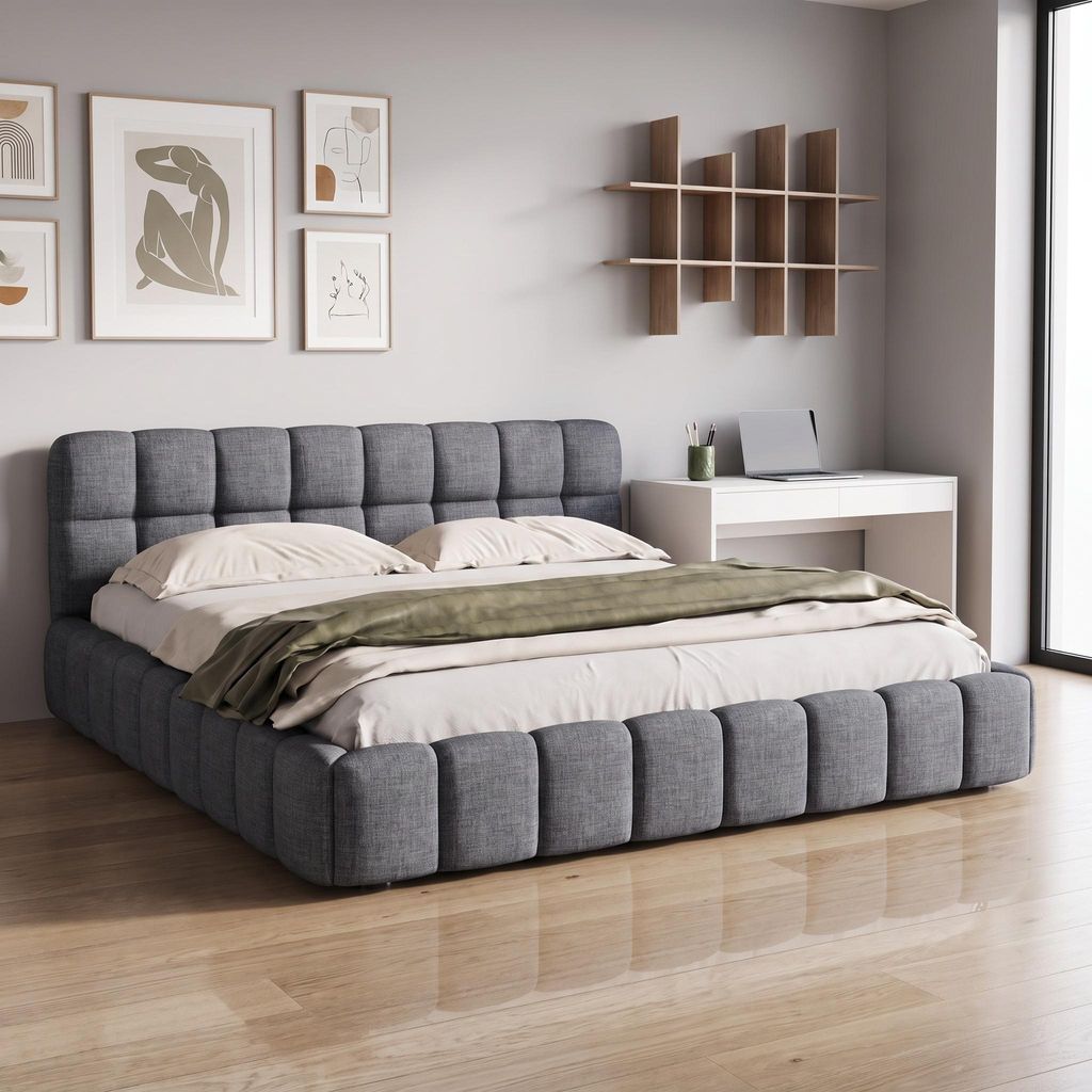 Łóżko tapicerowane INONEFT, 140 x 200 cm, podwójne łóżko z Zdjęcie produktu 