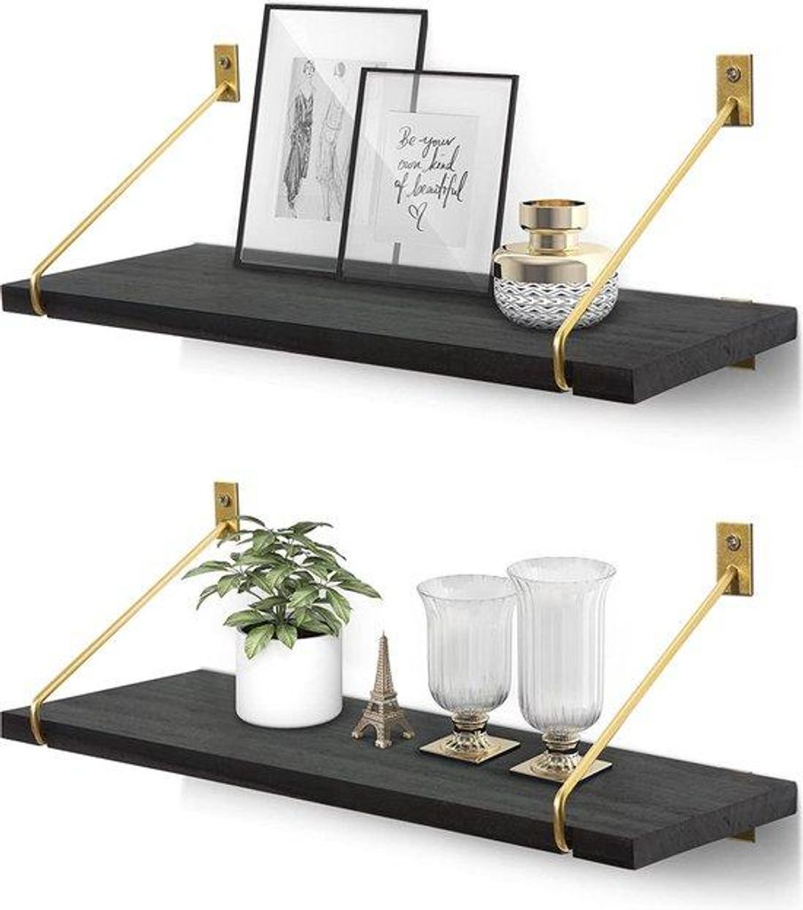 Hängekommode, schwarz, Set aus 2 Teilen, Holz, flache Schubladen, Gold, Metall, Wandregal, Schubladenregal, Küche, moderne Dekoration, Wandfach, ...