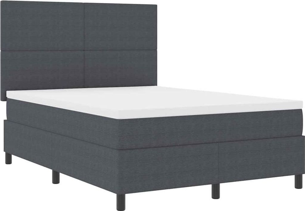 vidaXL LED Boxspringbett Dunkelgrau und Weiß 160 x 200 cm Cordstoff