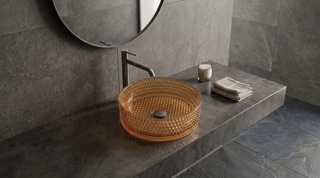 SAT PURITY Aufsatzwaschbecken Ø 36 cm Bernstein-Glas, Reliefstruktur