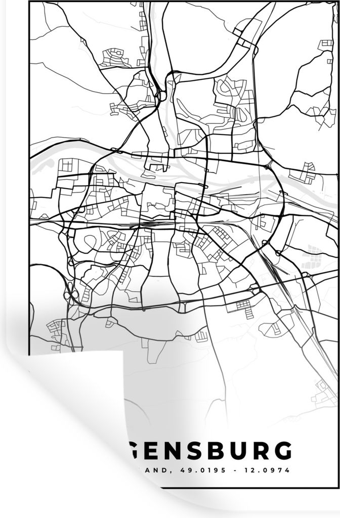 MuchoWow Wandtattoo Wandsticker Wandaufkleber Regensburg - Karte - Stadtplan - Wegbeschreibung 80x120 cm Selbstklebend und Repositionierbar - Rep...