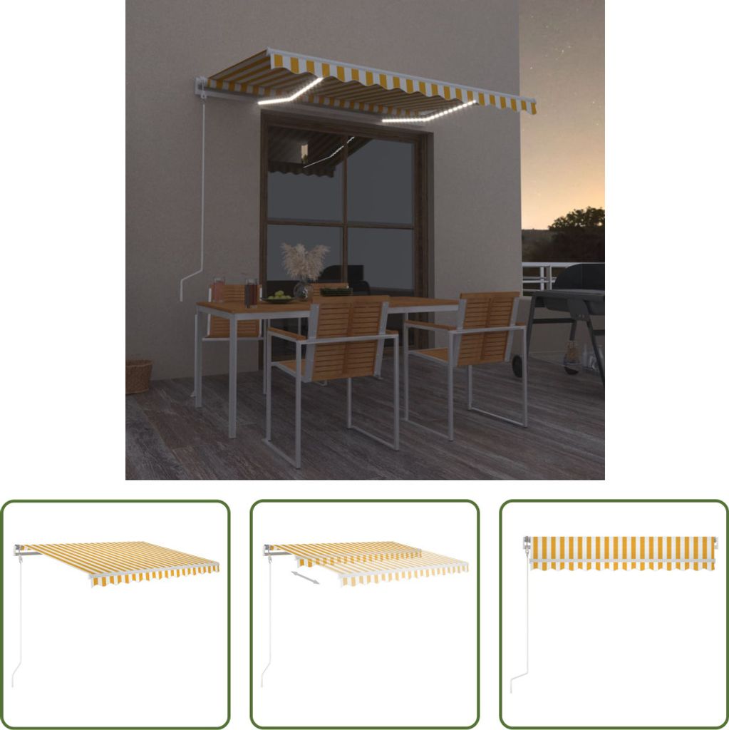The Living Store Automatische Markise mit LED & Windsensor 300x250 cm Gelb/Weiß