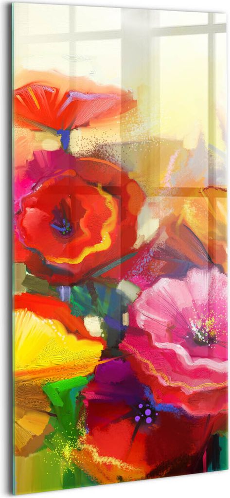Designer Glasbild - Wandbild - Glas Bild - 50x100 cm - Bunte Mohnblumen