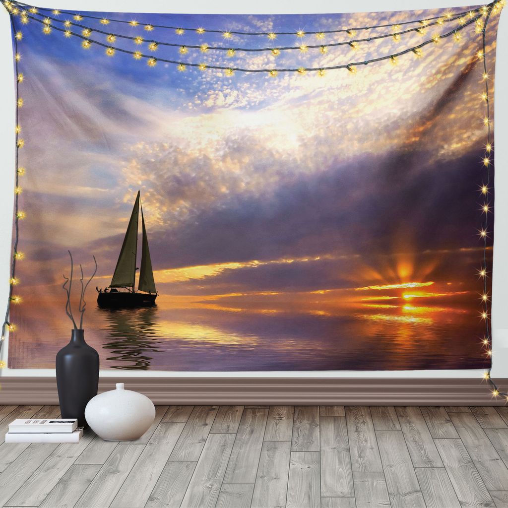 ABAKUHAUS Nautisch Wandteppich, Romantisches Hochzeitsreise, Wohnzimmer Schlafzimmer Wandtuch Seidiges Satin Wandteppich, 150 x 100 cm, Marigold Bl...