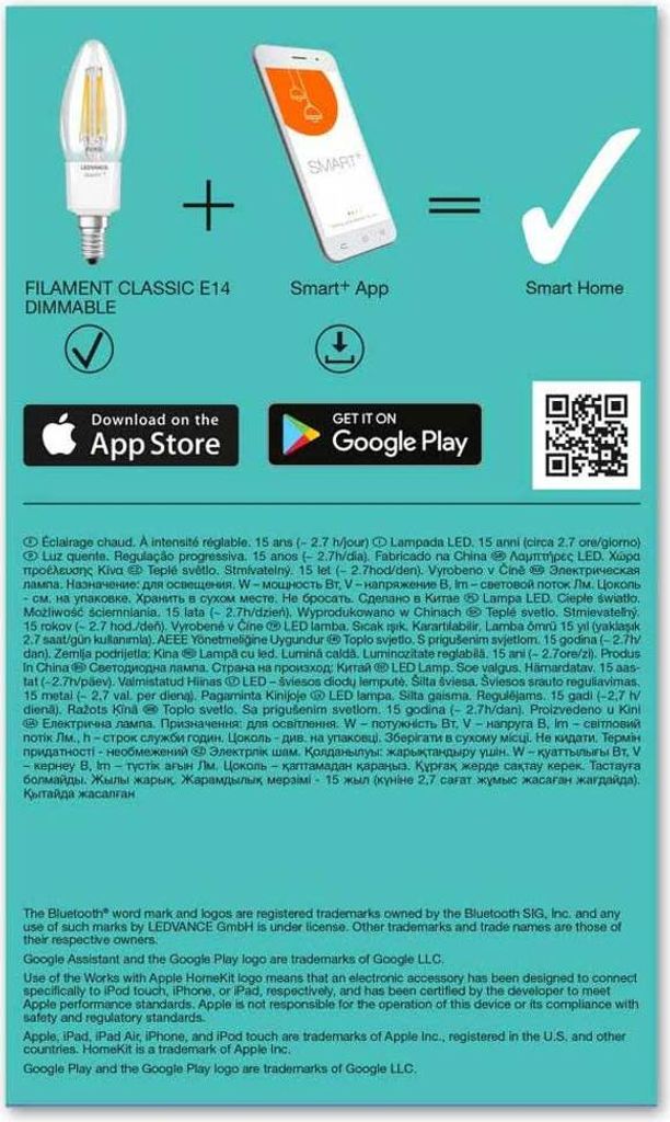 Ledvance LED Filament Smart+ Kerze 4W = 40W E14 klar 470lm Produktbild 10
