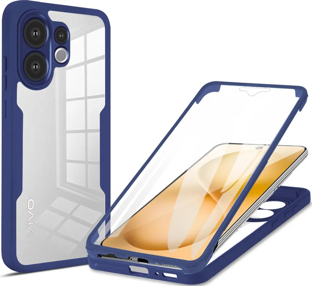Custodia Vivo V60 Blu: Protezione 360° con Vetro Integrato Anti-Urto