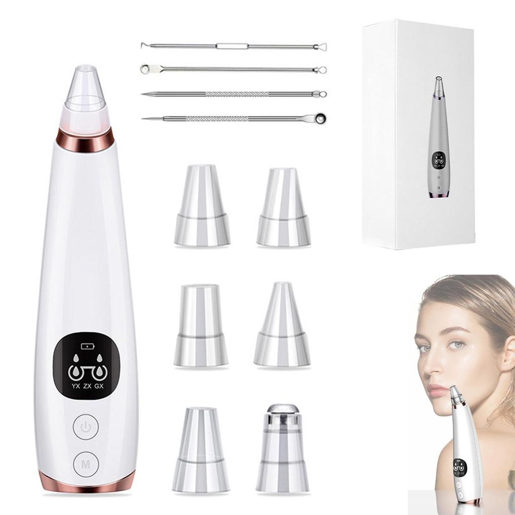 Porenreiniger, Mitesserentferner-Set, 6 austauschbare Aufsätze, 3 Saugstufen, Vakuum-Sauggerät, USB aufladbar,ideal für zu Hause und unterwegs
