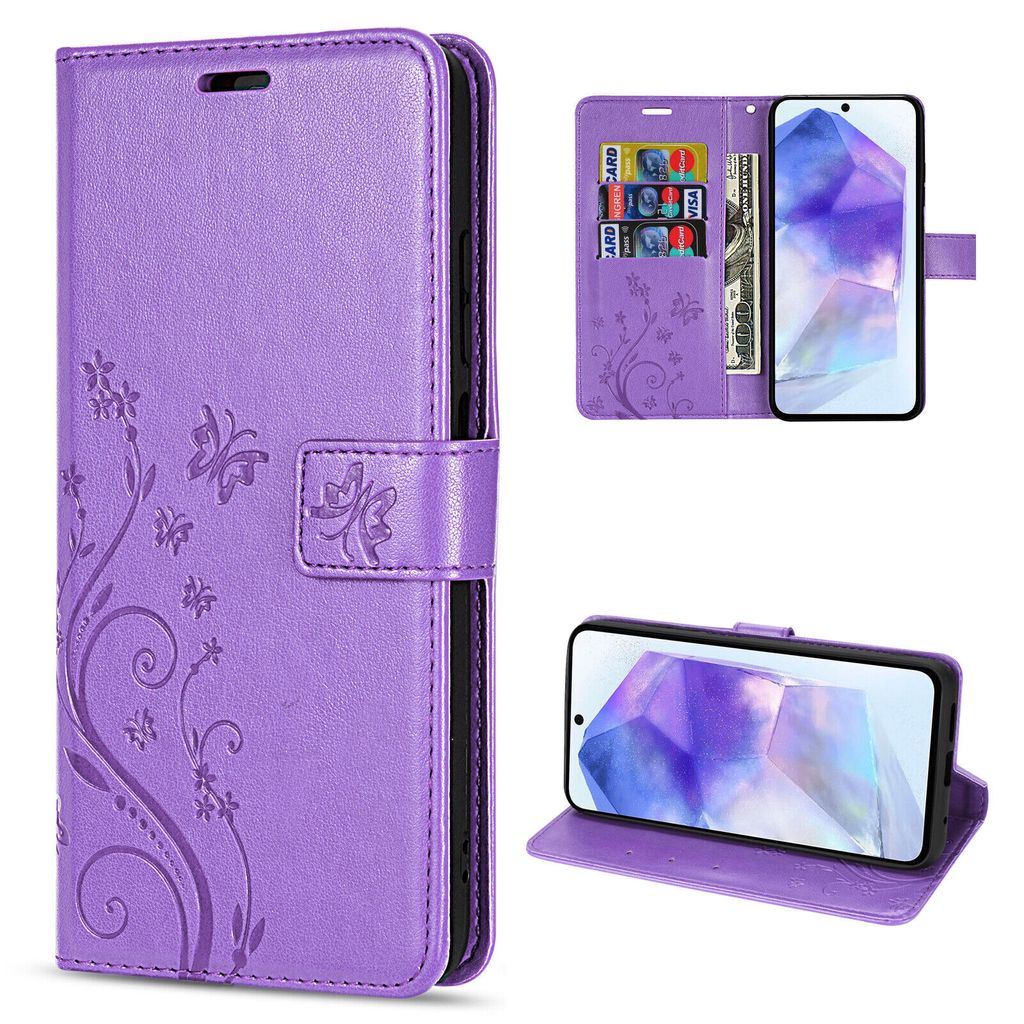 Hülle für Samsung Galaxy A55 Handyhülle Handy Tasche Klapphülle Wallet Case Etui Lila