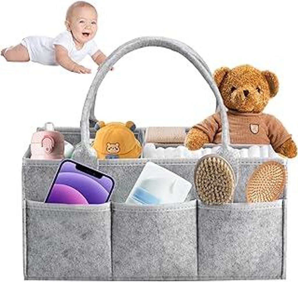 38 * 25 * 18cm Extra Groß Wickeltasche Organizer, 2026 Upgrade Wickelkorb Baby mit GriffenFächern,Baby Aufbewahrungskorb mit Herausnehmbaren, Wic...