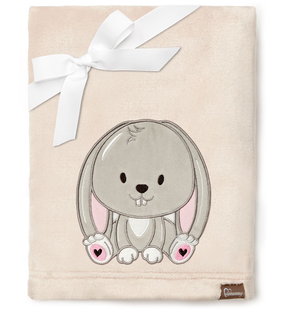 Be Mammy Kuschlige Babydecke Kuschel Decke Tagesdecke mit 3D Applikation 76 x 102 cm BE20-168 (Beige - Kaninchen, 76 x 102 cm)