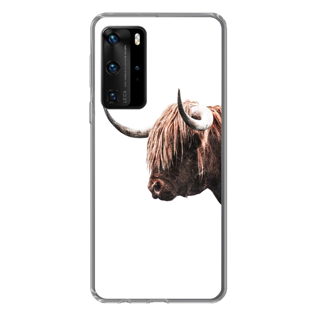 MuchoWow Handyhülle Schutzhülle Hülle für Huawei P40 Pro Schottischer Highlander - Hoorn - Porträt Silikon Softcase Handy Hülle - Schutz