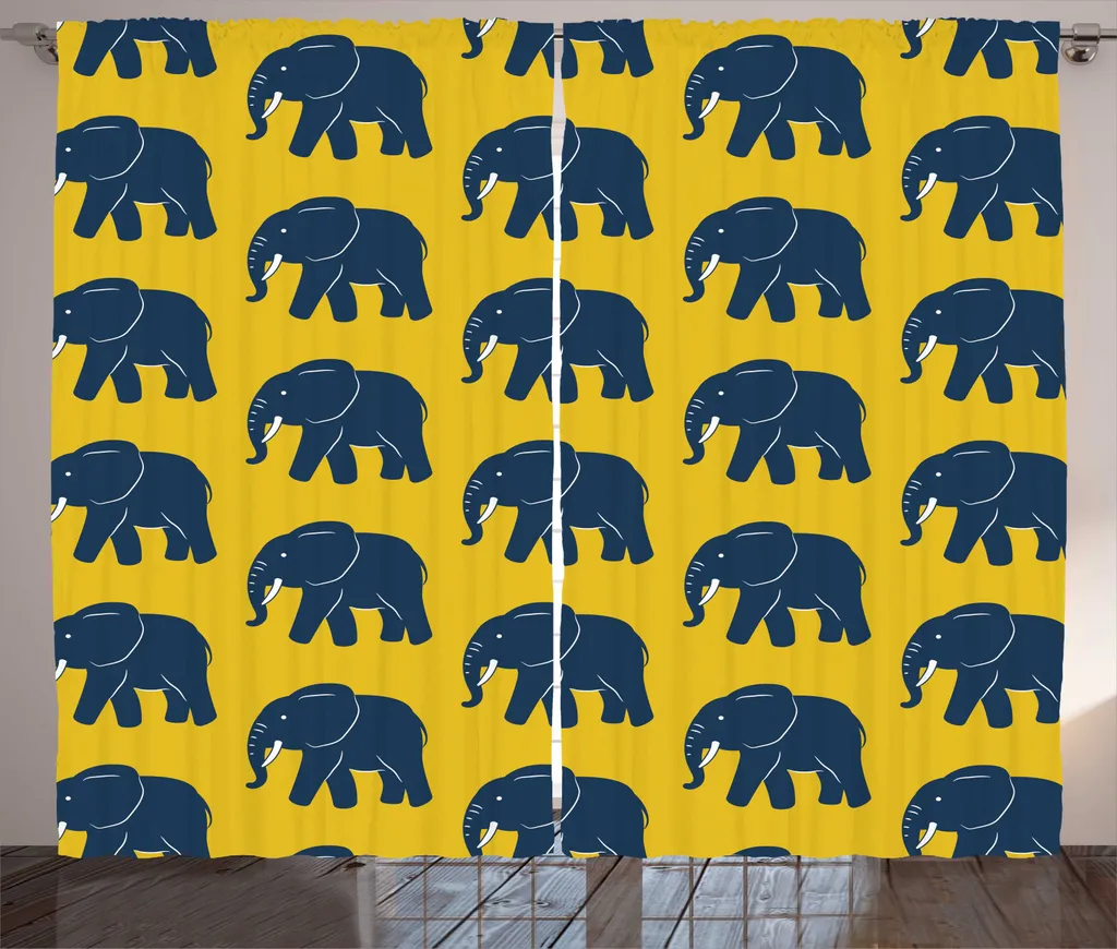 ABAKUHAUS Rideau Animaux Éléphants Africains Rustique Bleu 280x225 cm