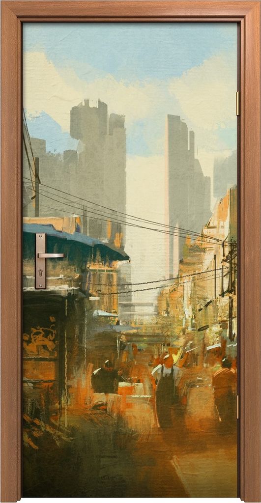 Türposter 90x200 cm Türaufkleber Türtapete Türfolie Klebefolie Bemalung des bunten Straßenmarktes