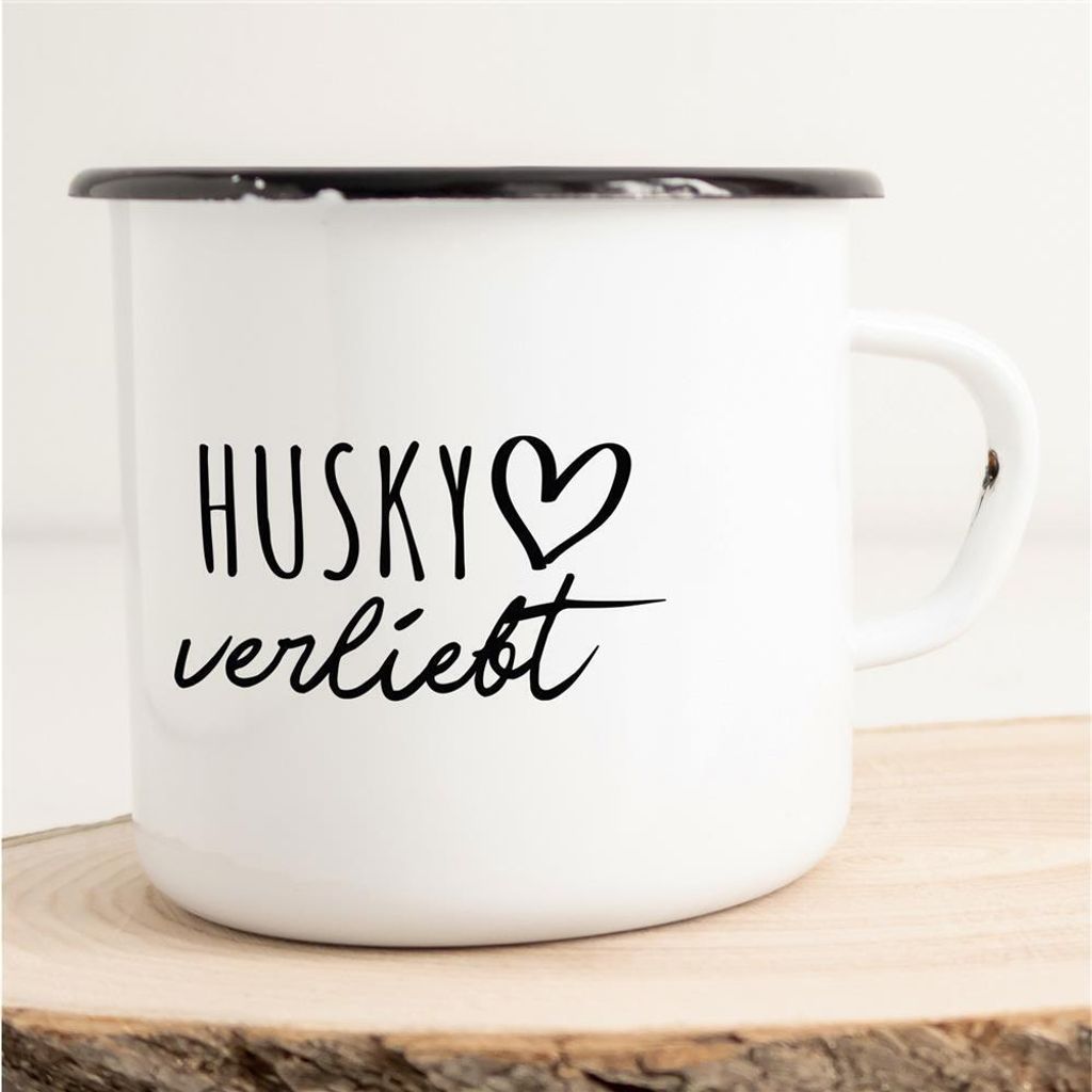 Huuraa Emaille Tasse Husky Geschenk Kaffeebecher Vintage 300ml Husky Präsent