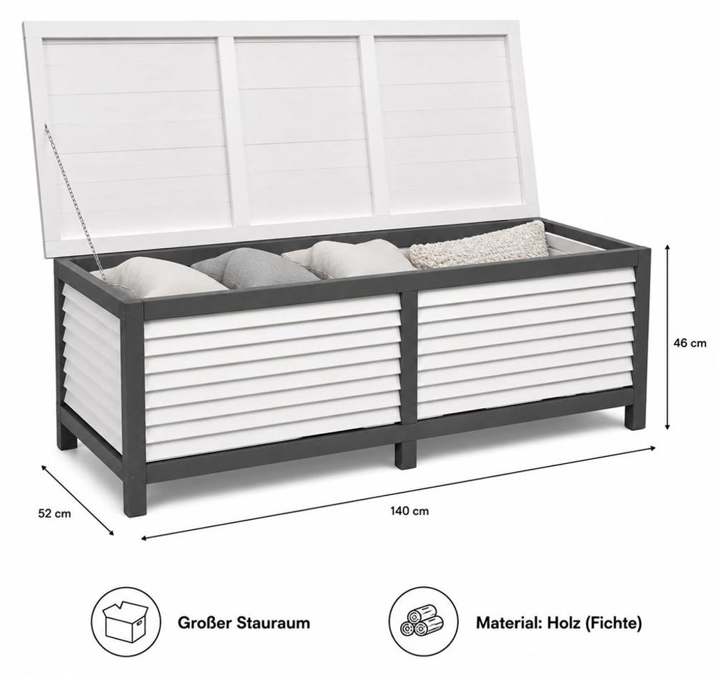 Mucola Auflagenbox Holz 140cm Grau/Weiß