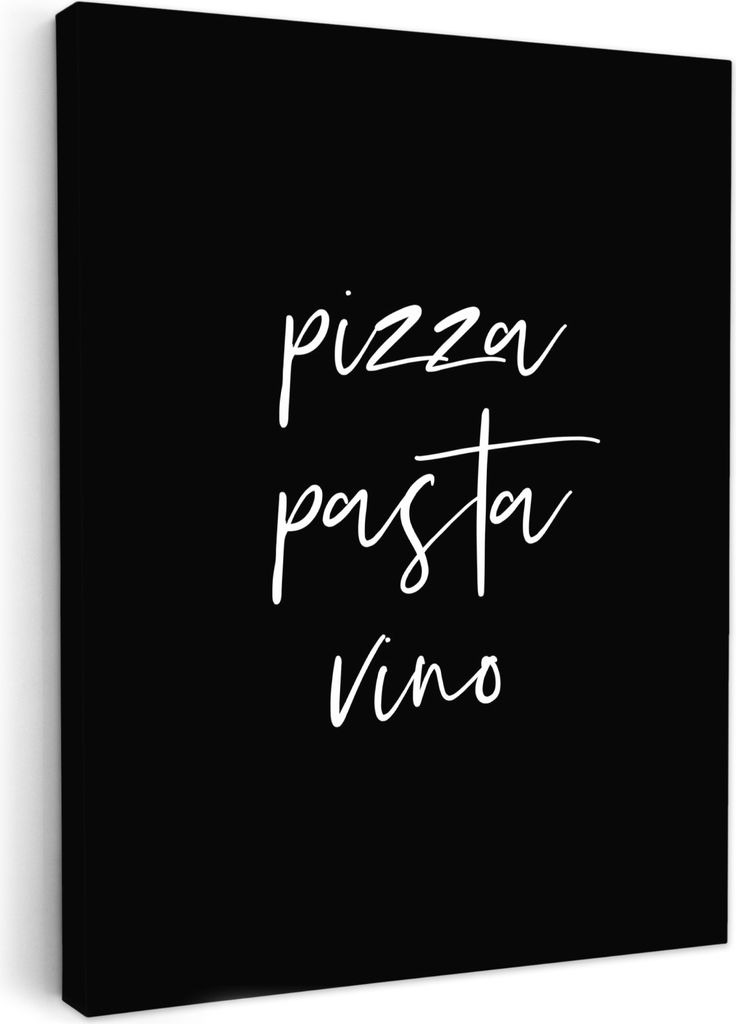 MuchoWow - Leinwandbilder - Zitat - Pizza, Pasta, Vino - Schwarz - Weiß, Wandbild, Wanddeko Bilder Wohnzimmer, 30x40 cm