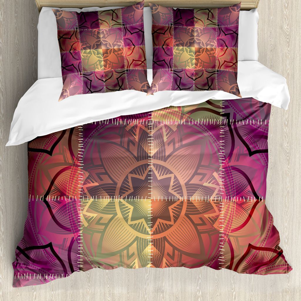 ABAKUHAUS Ethnisch Bettbezug, Moderne Mandala-Motiv, Milbensicher Allergiker geeignet mit Kissenbezügen, 155 cm x 220 cm - 80 x 80 cm, Mehrfarbig