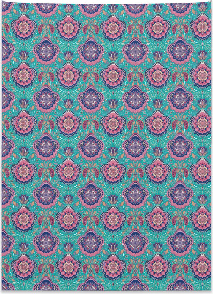 Abakuhaus Mandala Wandteppich, Asiatische Blumenmotive aus Weiches Mikrofaser Stoff Kein Verblassen Klare Farben Waschbar, 110 x 150 cm, Mehrfarbig