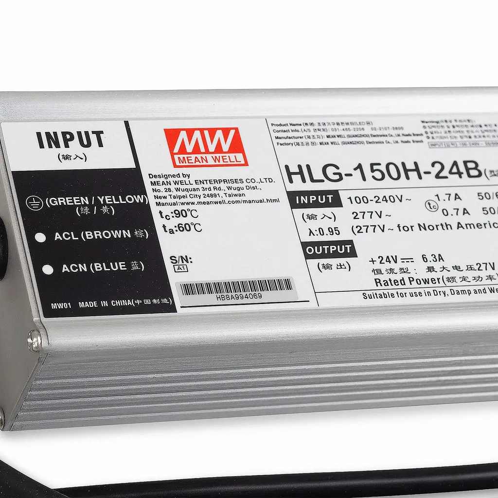 Transformateur LED 24V 150W MEANWELL HLG-150H IP67 Dimmable 6,3A