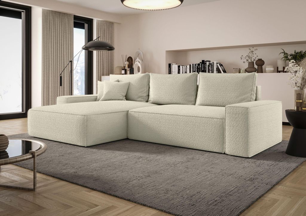 BEDANTE ECKSOFA MONA mit Schlaffunktion QUELLE 03 Beige Links L-Form Sofa mit Stauraum Bettkasten Wohnzimmersofa Couch Sofa Bettsofa Bettkasten Bet...