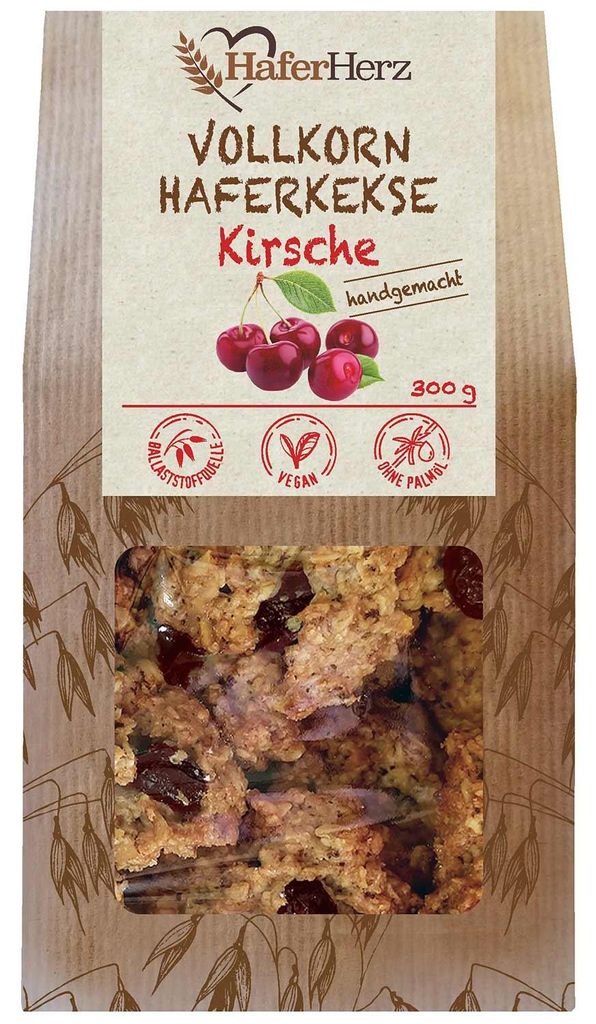 HaferHerz Vollkorn Haferkekse Kirsche 300g Produktbild 