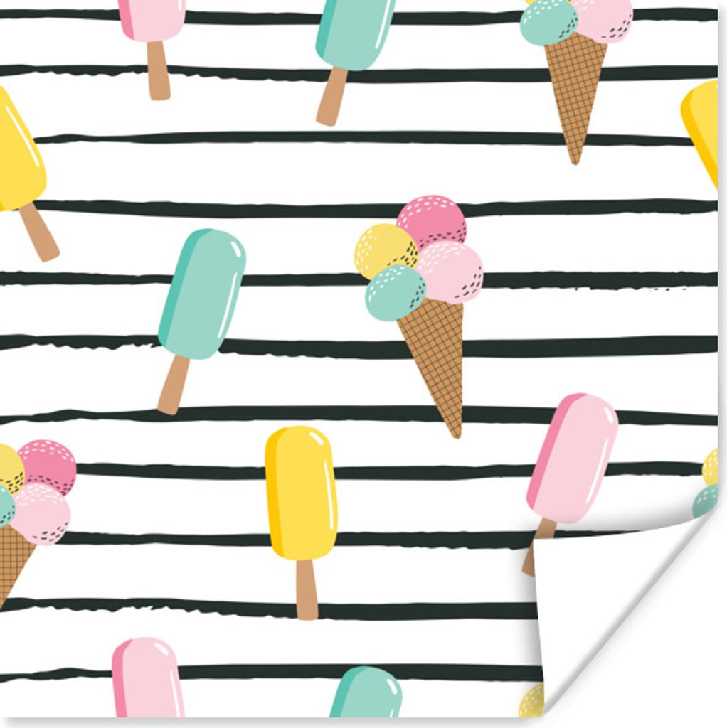 MuchoWow Poster Eiscreme - Sommer - Muster 50x50 cm - Wohnzimmerdekoration