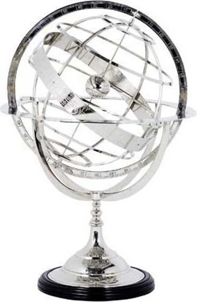 Mappemonde Décorative Argentée 29 cm Style Art Déco - Globe Terrestre