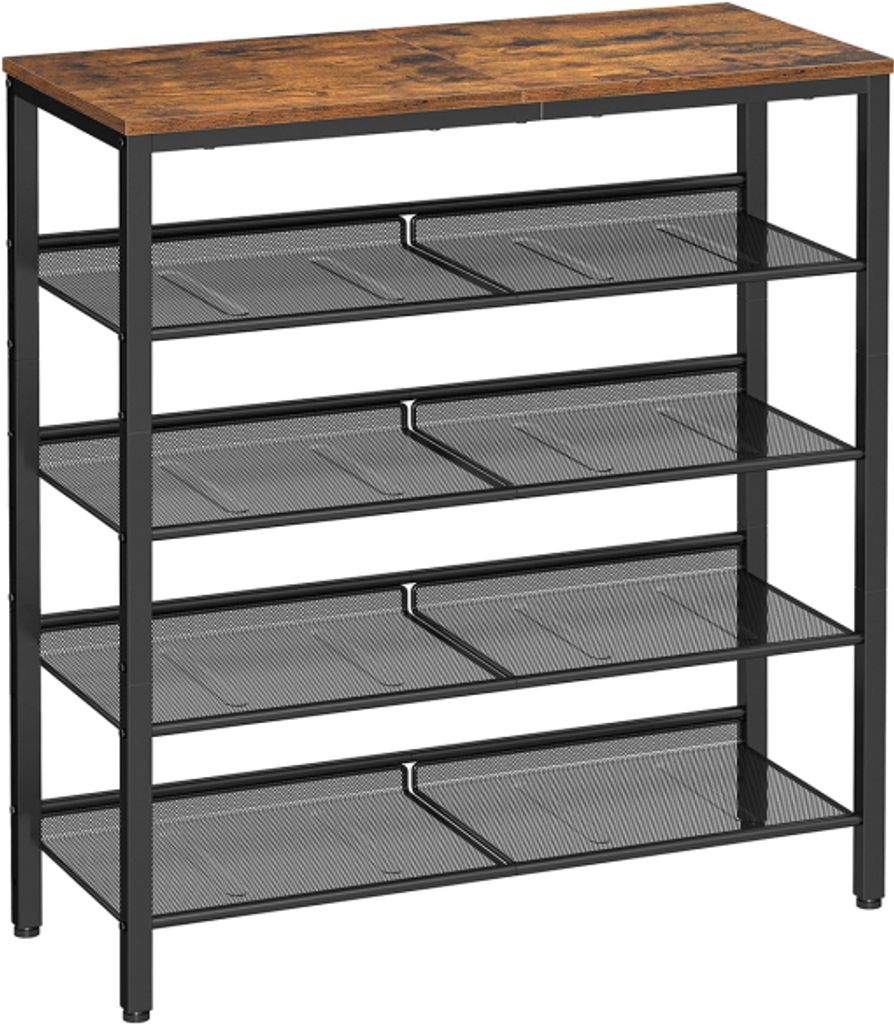 Industrielles braunes Metall-Schuhgestell, Regal 4 Böden 75x28x93cm