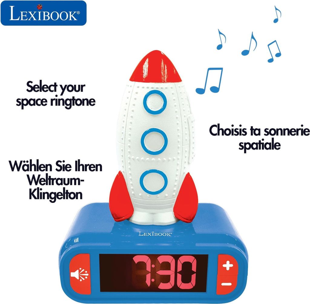 Lexibook - Rocket Digital Alarm Clock For Kids With Night Light Snooze