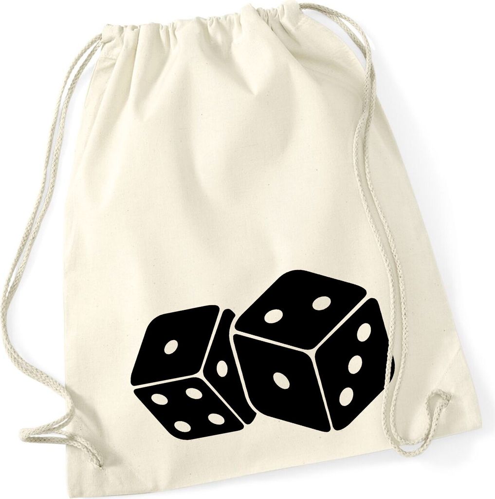 Huuraa Turnbeutel Würfel Dice 12 Liter Natural Baumwolle Rucksack Geschenkidee