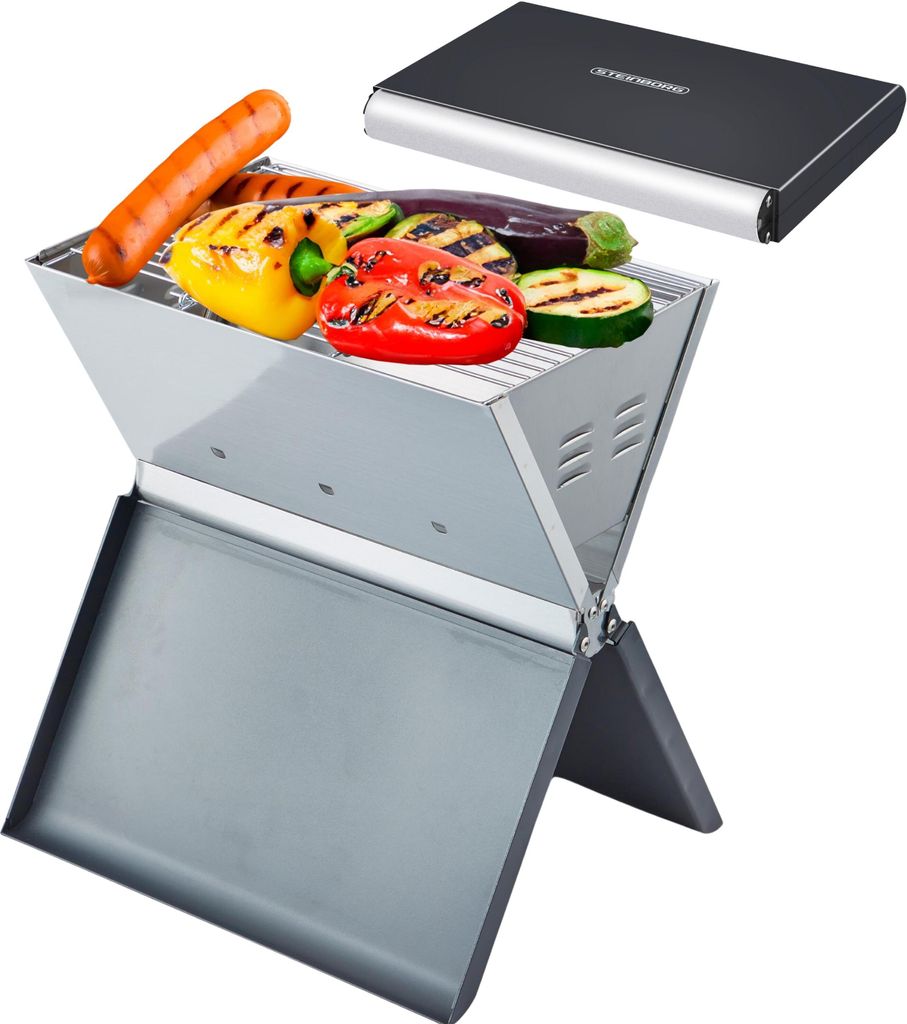 Steinborg Klappgrill | Laptopgrill | Campinggrill | Blitzschneller Aufbau | Hitzebeständiger Rahmen | Schwarz