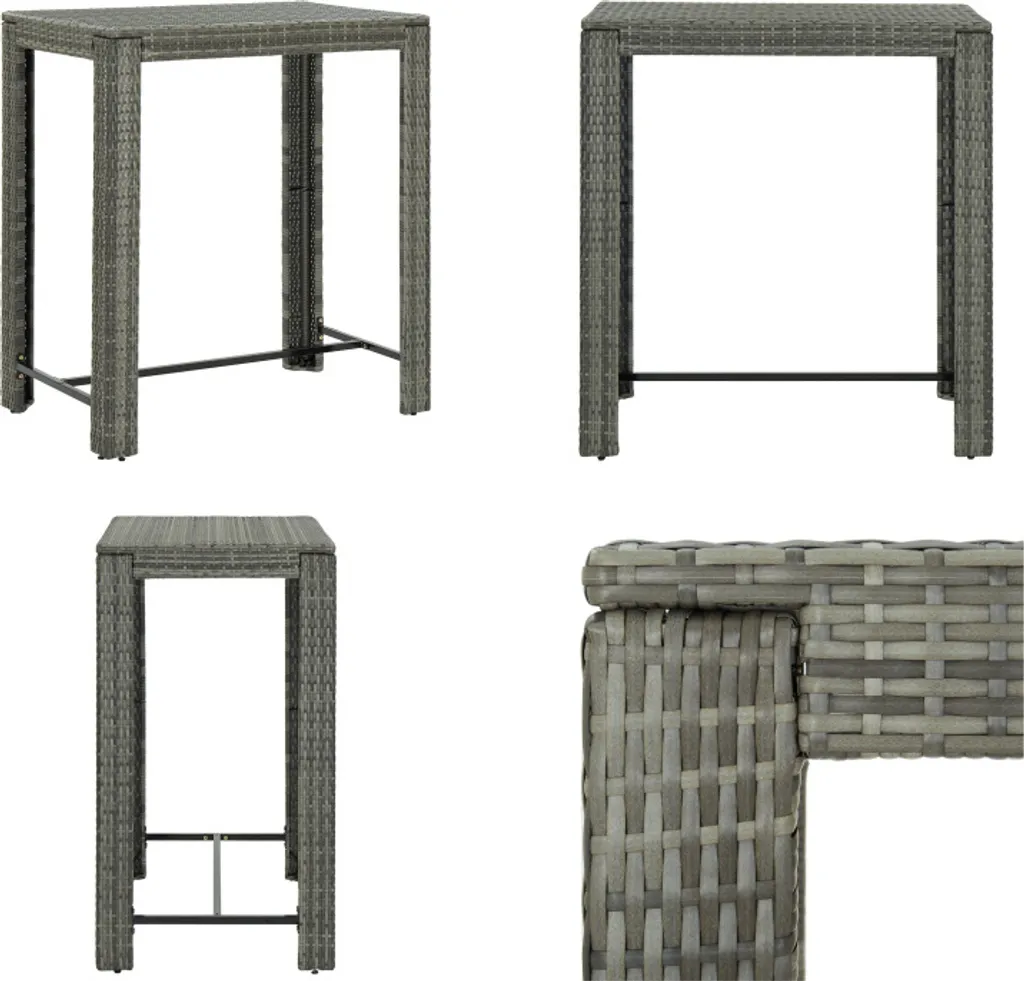 Table de bar haute extérieure en résine tressée grise pour terrasse