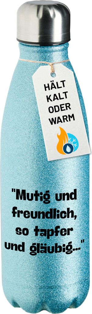 Huuraa Trinkflasche Mutig freundlich tapfer und gläubig 500ml Blue Edelstahl Wasserflasche Trinkflasche Geschenkidee