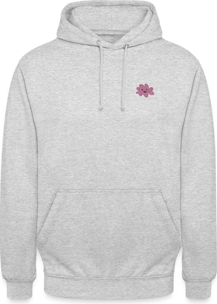 Spreadshirt Fröhliche Rosa Blume Mit Lächelndem Gesicht Uni Hoodie, XXL, Hellgrau meliert