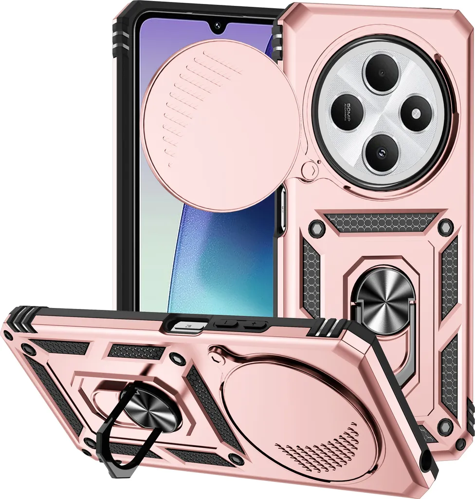 Cover Regalo per Xiaomi Redmi 14C Rosa con Supporto e Slide Camera