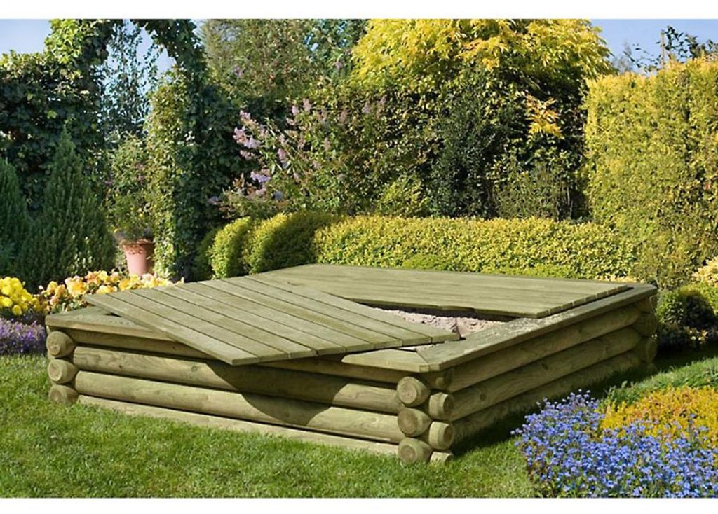 Sandkasten Paulo 180 × 180 cm aus Holz-Palisaden Ø 10 cm mit Deckel