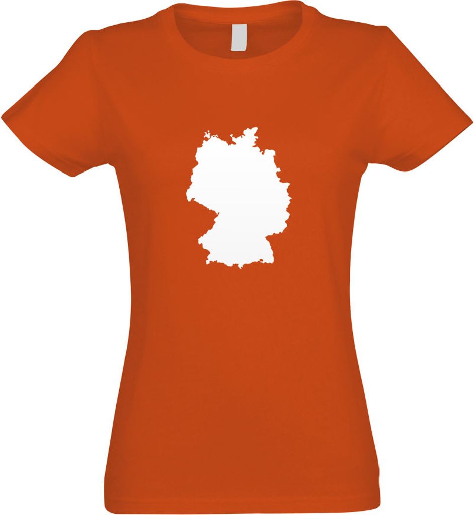 Kiwistar - T-Shirt tailliert - Damen - orange - Deutschland Umriss Kontur - mit Motiv Bedruckt - Funshirt Design - Sport - Freizeit - Damen - M