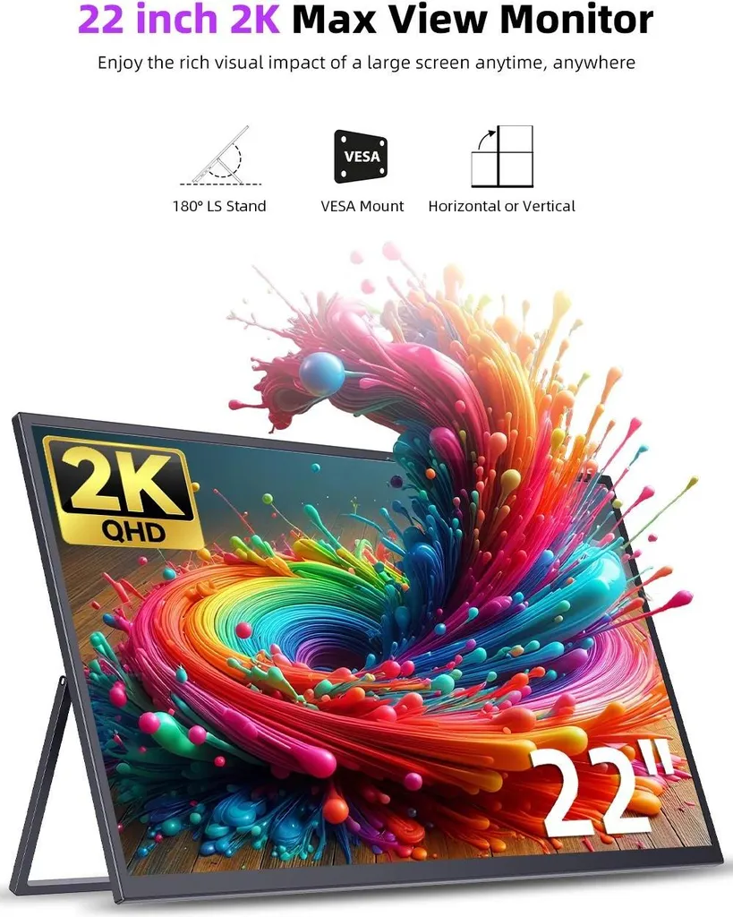 Second écran portable QHD 22" IPS pour télétravail - Noir - 4