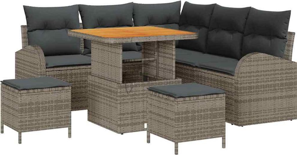 Best Möbel Garten-Sofa-Set mit Kissen - 8 pcs - Grau Poly Rattan - Terrassenmöbel A3362393