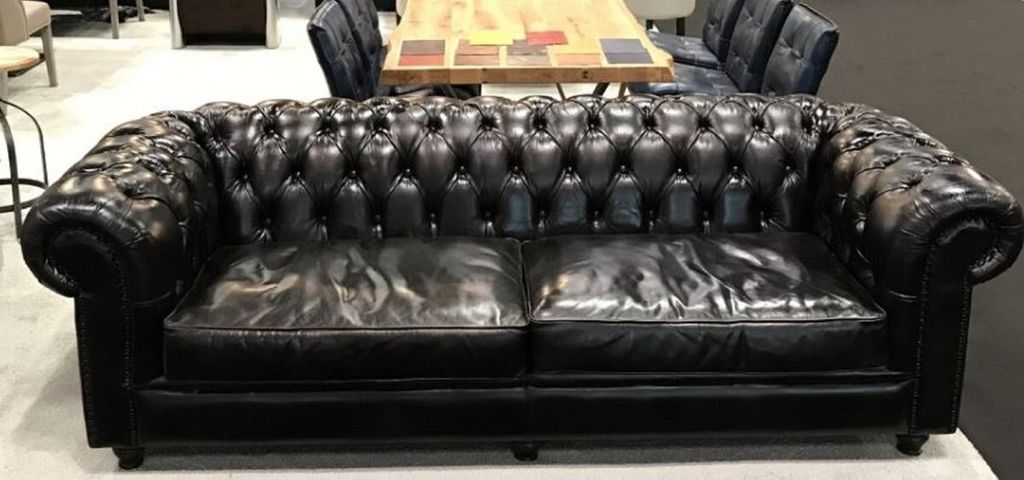 Casa Padrino Luxus Chesterfield Leder Sofa Schwarz 240 x 100 x H. 80 cm - Echtleder Wohnzimmer Sofa - Wohnzimmer Möbel - Chesterfield Möbel - Lux...
