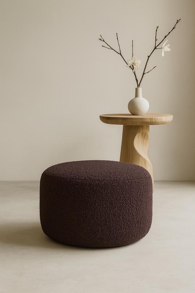 Moon Pouf rund Ø40x40 cm Braun – Sitzhocker in Stoff Quelle – Bequeme Fußablage & Dekohocker